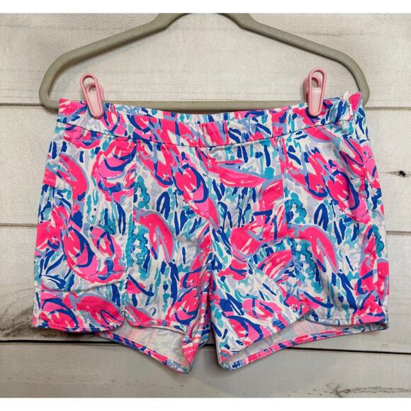Lilly Pulitzer Shorts EUC Size 6 Neon Lobster Print Side Zipper - Picture 1 of 5